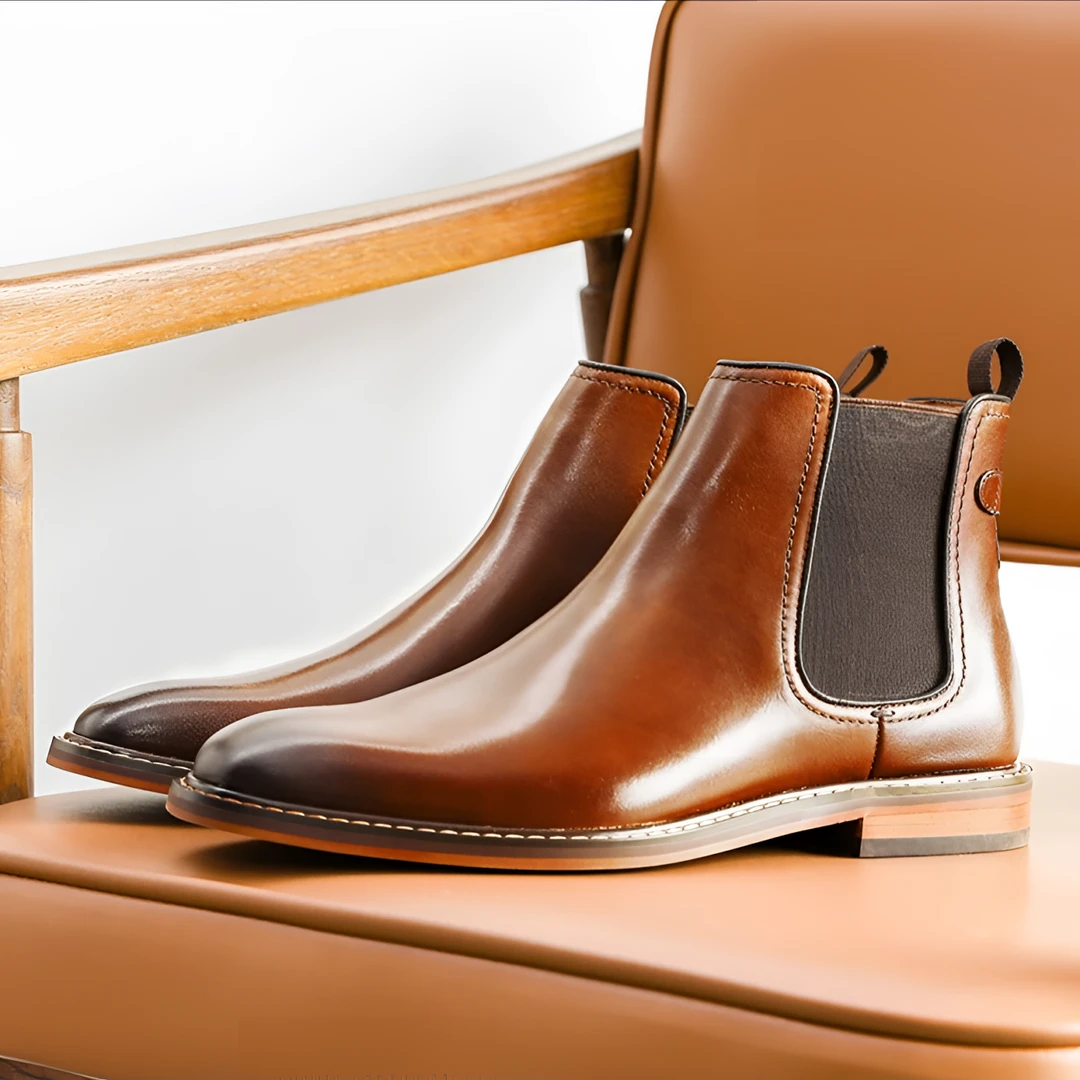 芭庭百搭棕色透气真皮男鞋黑色切尔西男靴靴圆头巴黎男士皮鞋鞋