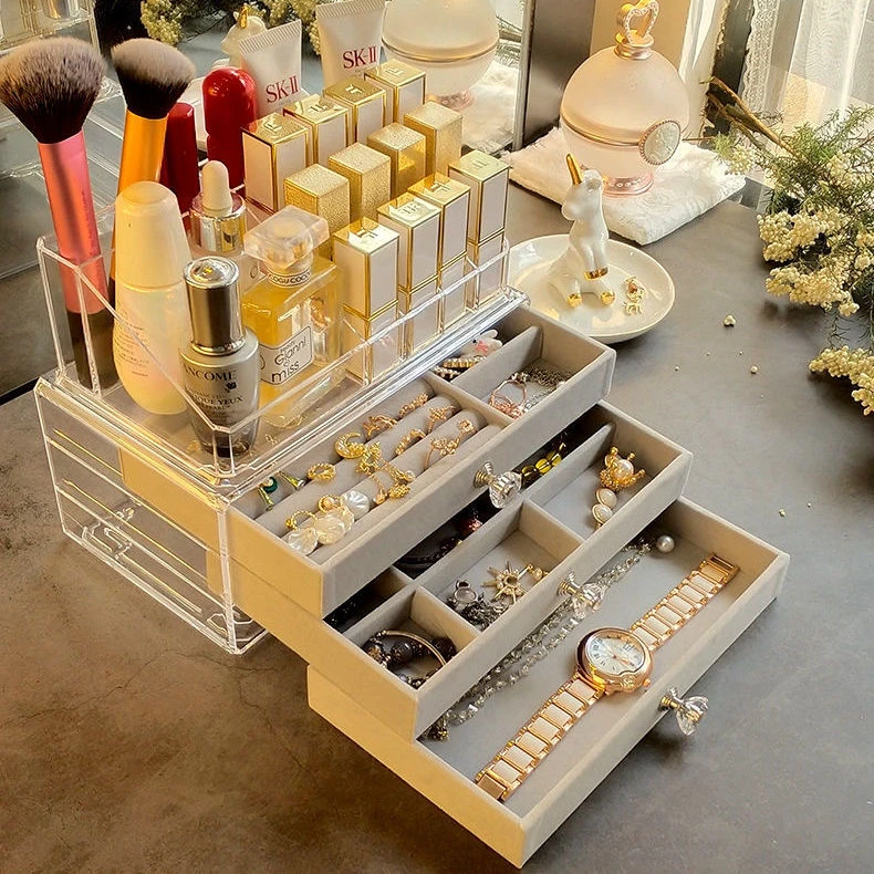 大容量多层高档手饰品首饰盒耳钉耳环项链耳饰品展示架戒指收纳盒