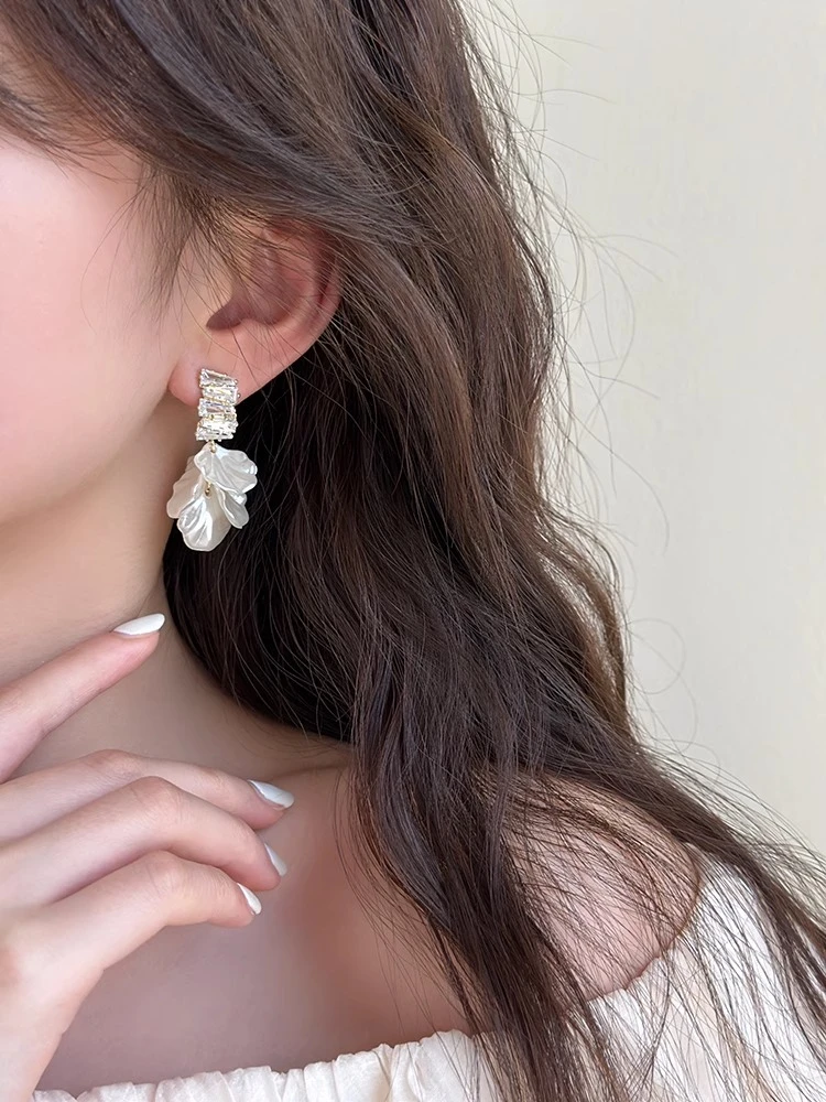 925银亚克力耳饰 流苏贝壳花朵耳环小众设计感高级耳坠女夏季新款