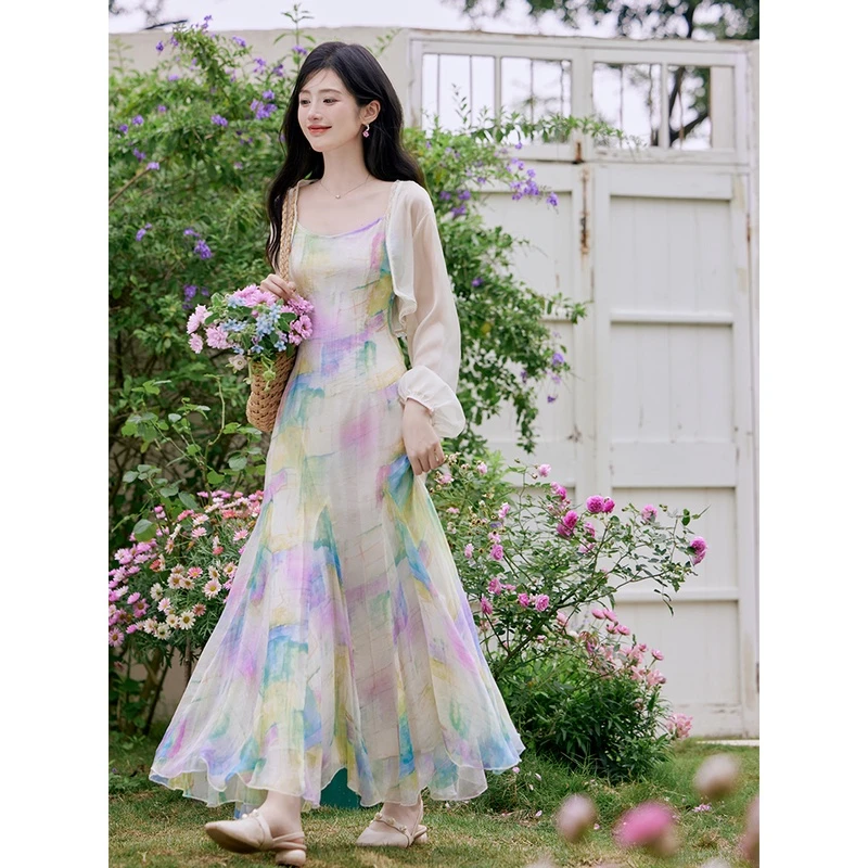 法式吊带连衣裙女夏季高级感气质鱼尾长裙收腰显瘦度假风裙子8806