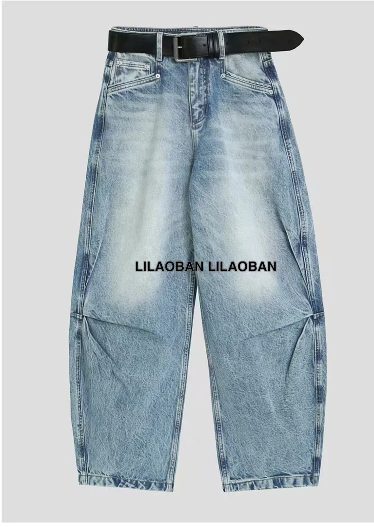 (李老板)推荐 原创设计欧版戏水掐褶香蕉牛仔裤