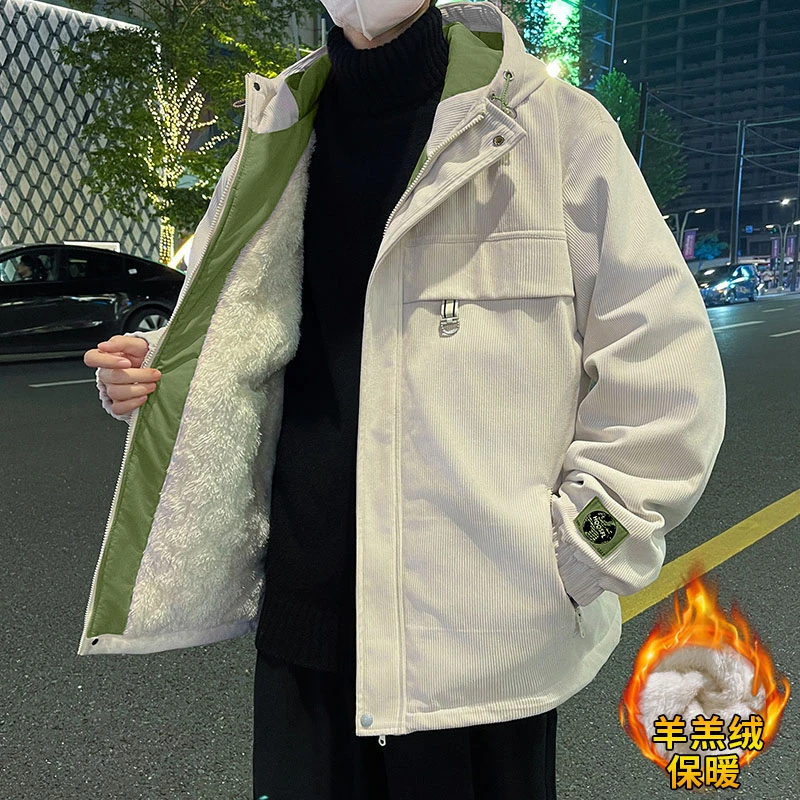 玛斯柏羊羔绒棉衣男士秋冬季加厚款潮牌港风痞帅男生潮流棉服外套