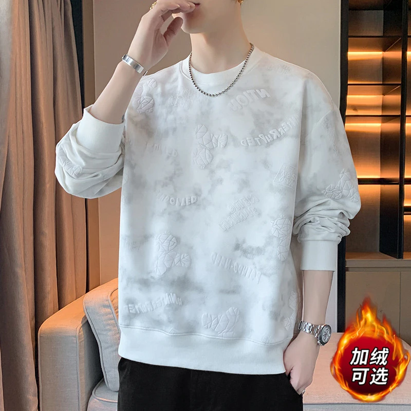 玛斯柏男士卫衣秋冬季宽松潮牌加绒加厚长袖T恤美式百搭圆领衣服