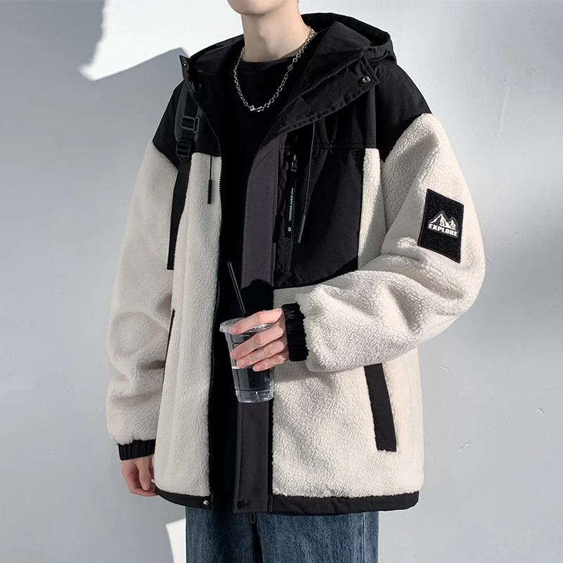 玛斯柏羊羔绒连帽棉衣外套男士秋冬季新款潮牌休闲男生棉服棉袄子