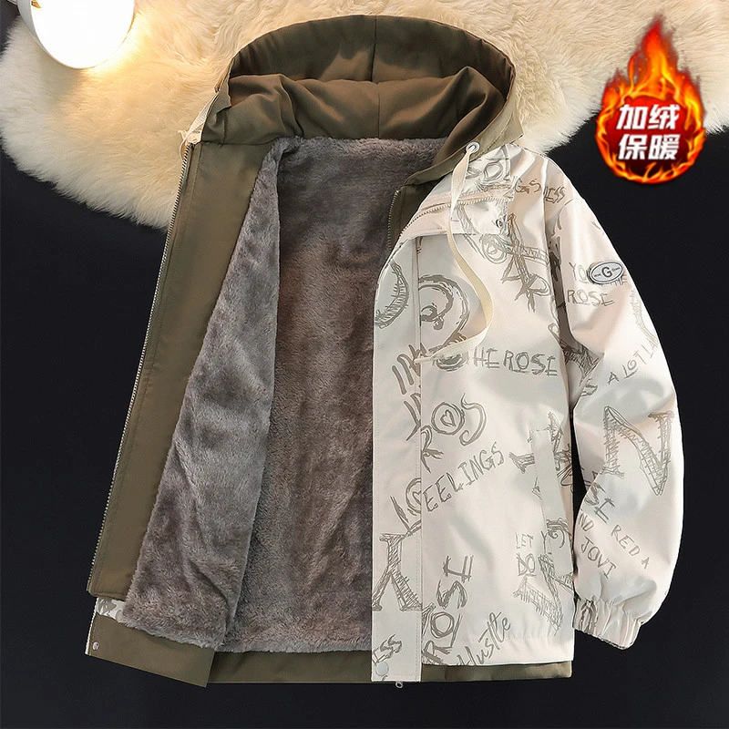 玛斯柏加绒外套男士秋冬季假两件休闲街头日系oversize夹克上衣服