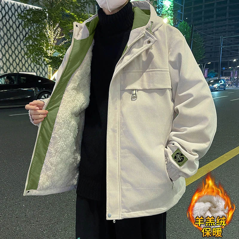 玛斯柏羊羔绒夹克男士秋冬季2025新款加绒加厚保暖棉袄子潮牌外套
