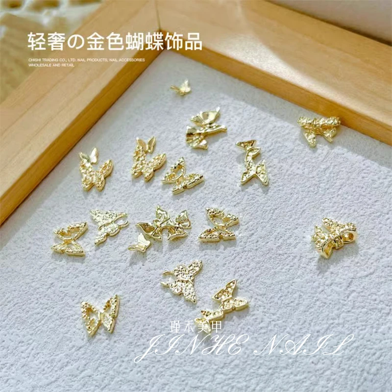 新款网红美甲合金蝴蝶蝴蝶结饰品立体超闪精致奢华金属指甲装饰品