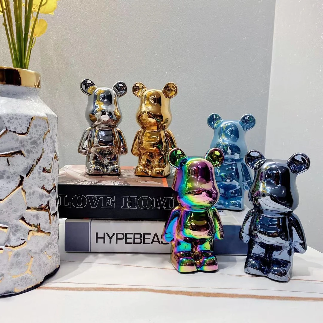 高级感网红轻奢电视柜电镀陶瓷熊客厅摆件家居摆件家居客厅装饰品