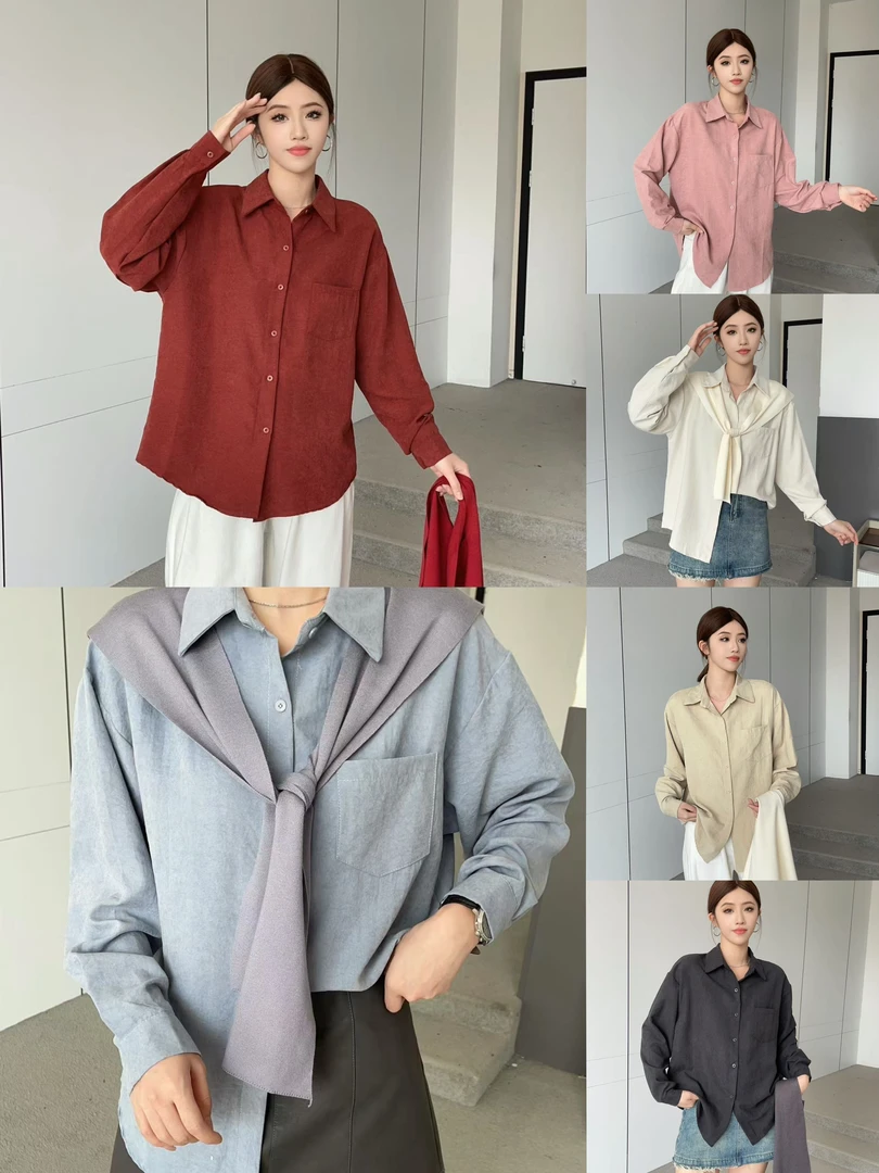 纯子家休闲百搭纯色衬衫3095