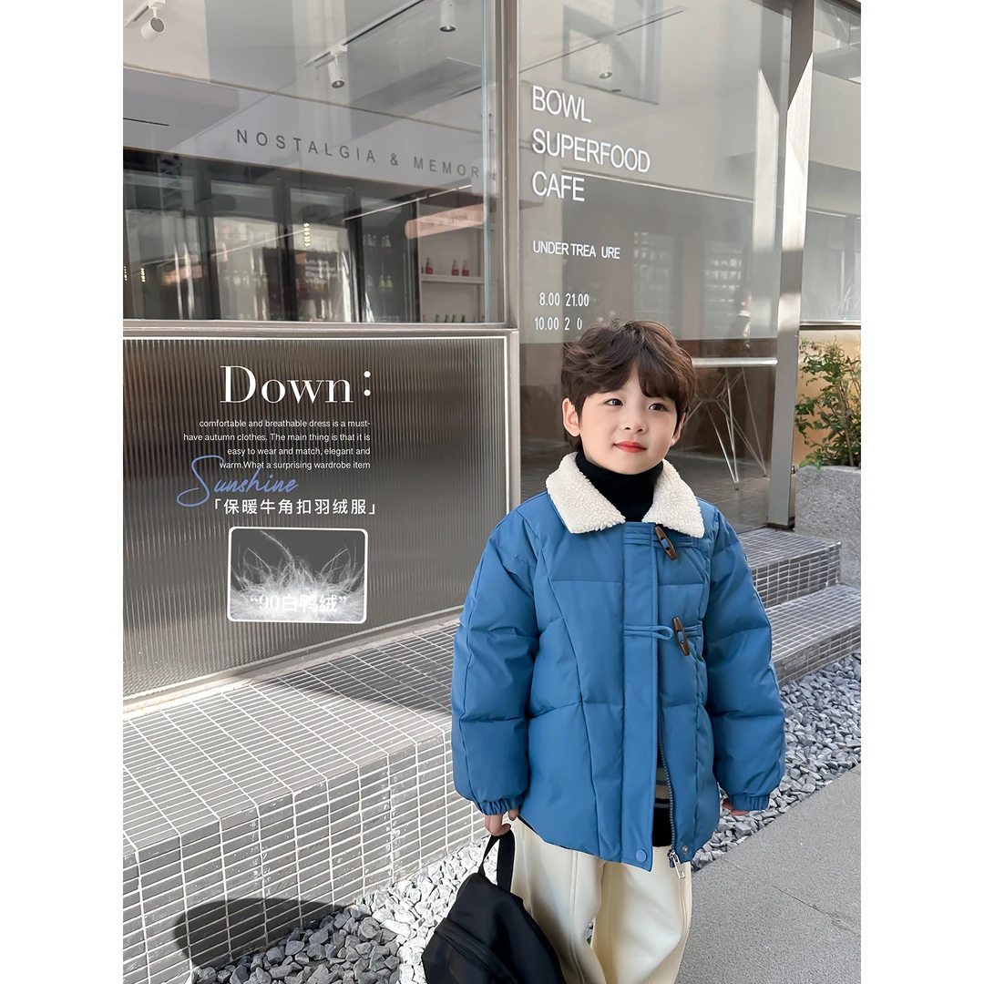 秋千坠男女童羽绒服冬装2024新款宝宝白鸭绒翻领保暖儿童加厚外套