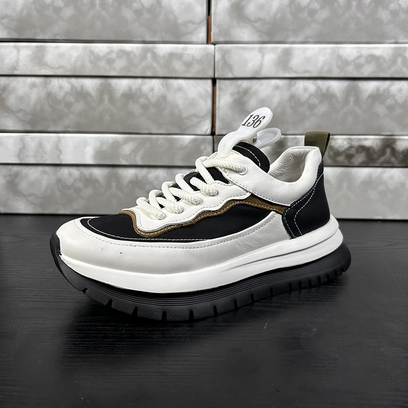 【136】男士时尚百搭透气真皮厚底韩版休闲运动鞋