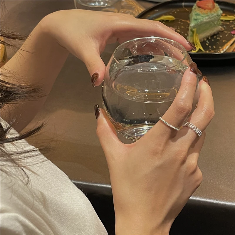 925银戒指 波光粼粼戒指女三层圆珠可拉伸叠带款链条指环