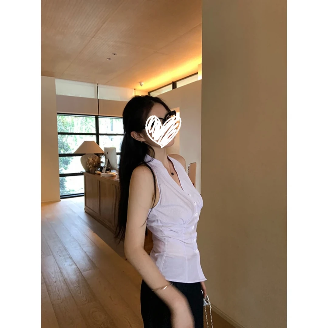 紫色无袖修身立领独特漂亮的衬衫夏季辣妹显瘦上衣衬衣女夏季薄款