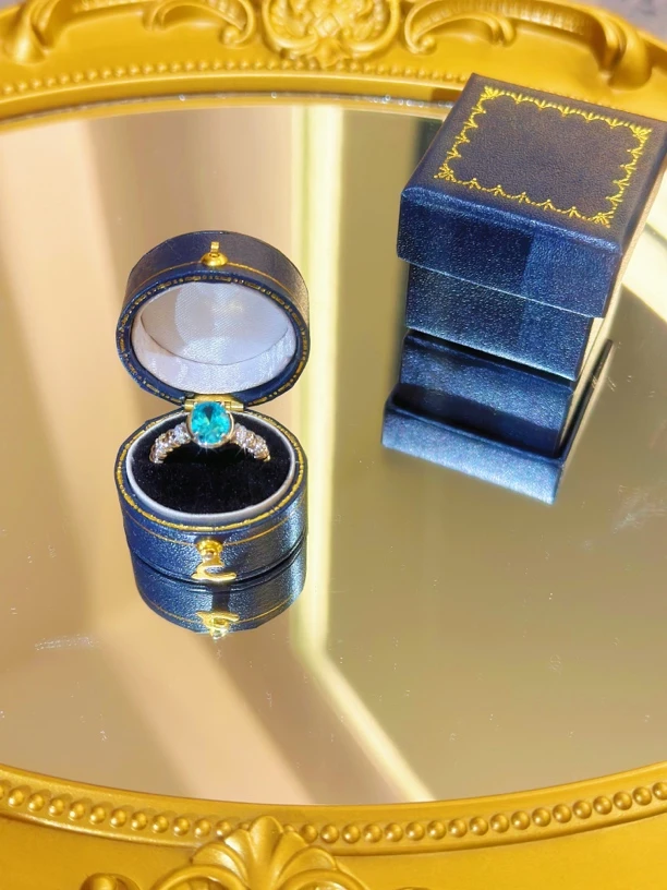 铜合金戒指 轻奢海蓝色开口可调节指环