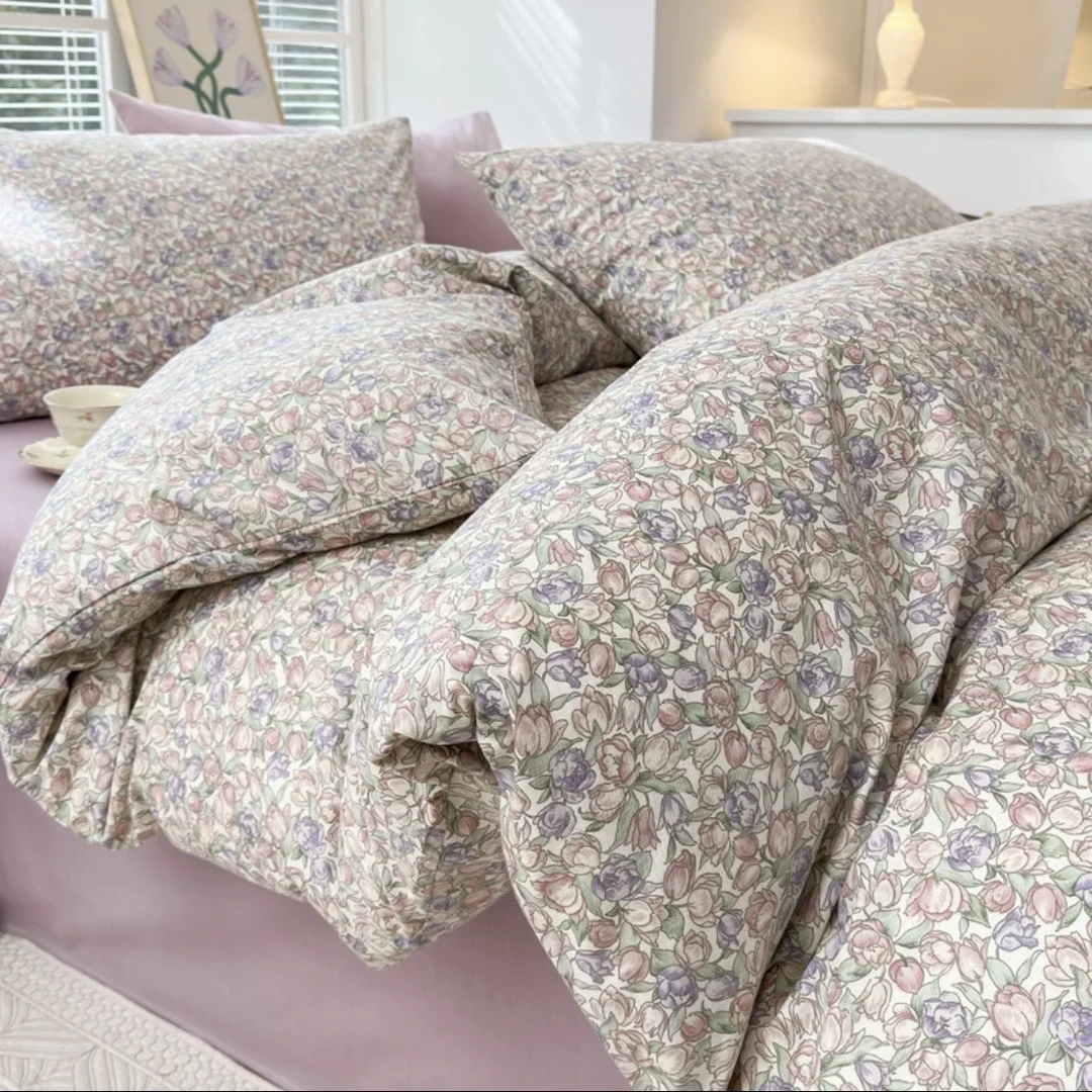 （新疆包邮）双层纱人字纹 100%全棉高支高密 标准四件套（鱼）小清新