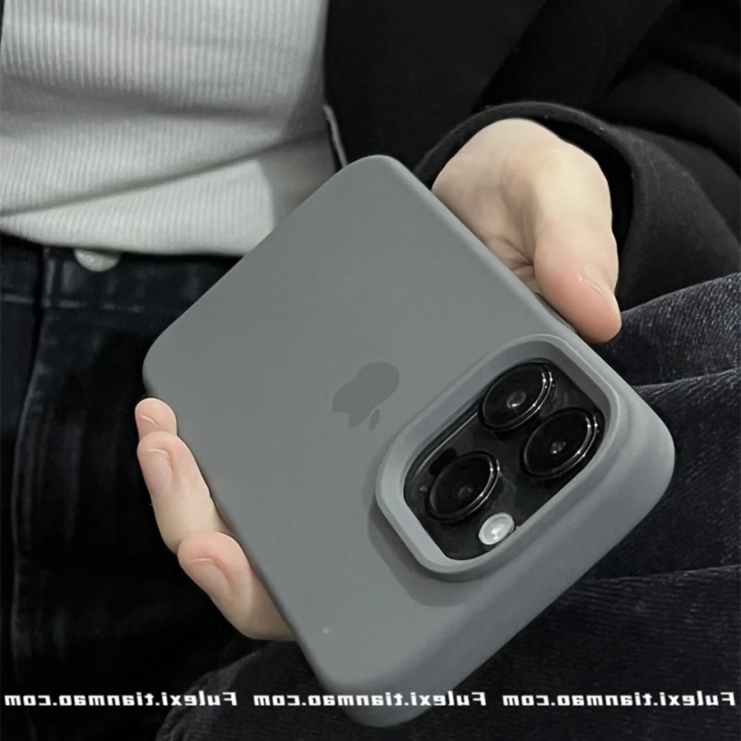 炭灰色液态硅胶手机壳iphone14大孔12/13/15Promax简约防摔X/XS套