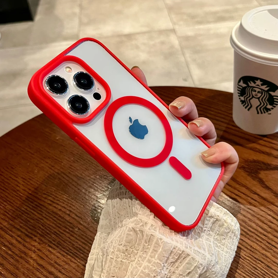 肤感苹果14ProMax大红色磁吸硅胶透明简约max硅胶iPhone13/12防摔