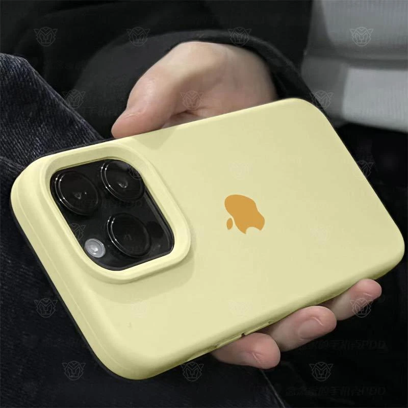 奶黄色液态硅胶手机壳iphone14promax大孔13/12/11防摔15Pro女款X
