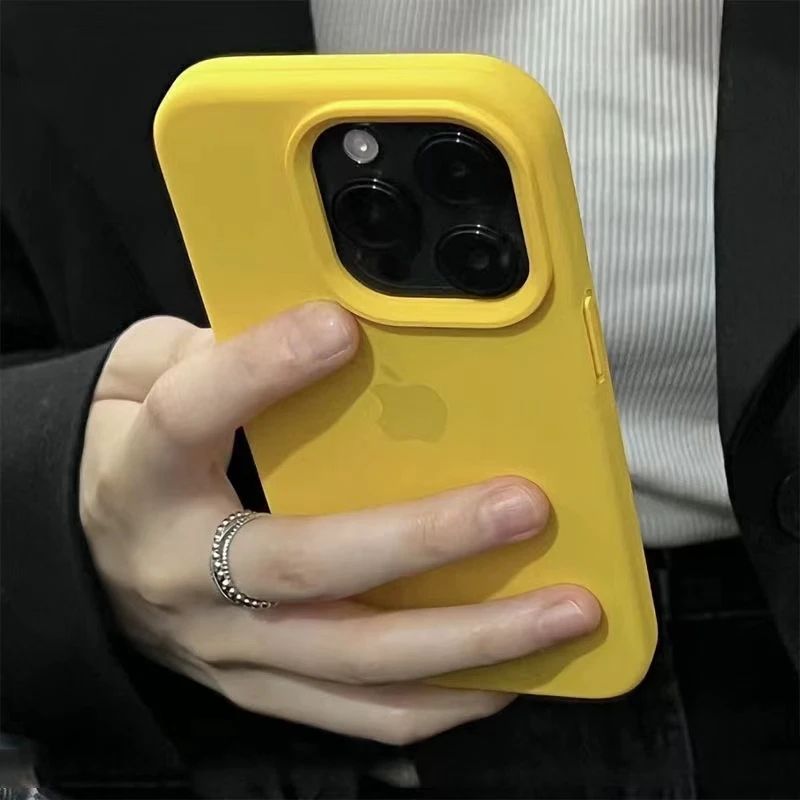黄色14promax防摔iPhone11液态硅胶13/12手机壳x女简约15plus耐脏