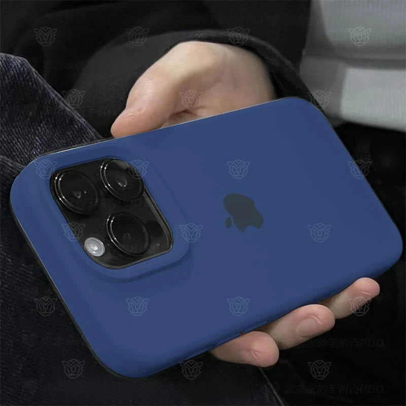 海军蓝液态硅胶手机壳iphone14promax大孔13/12/11防摔女款xs简约