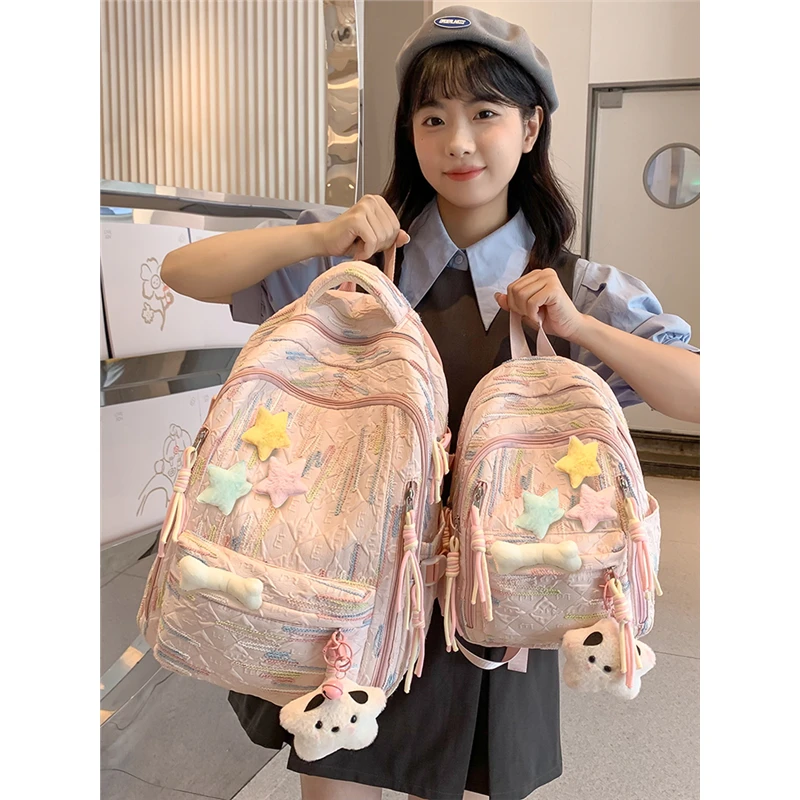 高颜值书包女初中生韩版森系大容量背包高中小学生时尚轻便双肩包