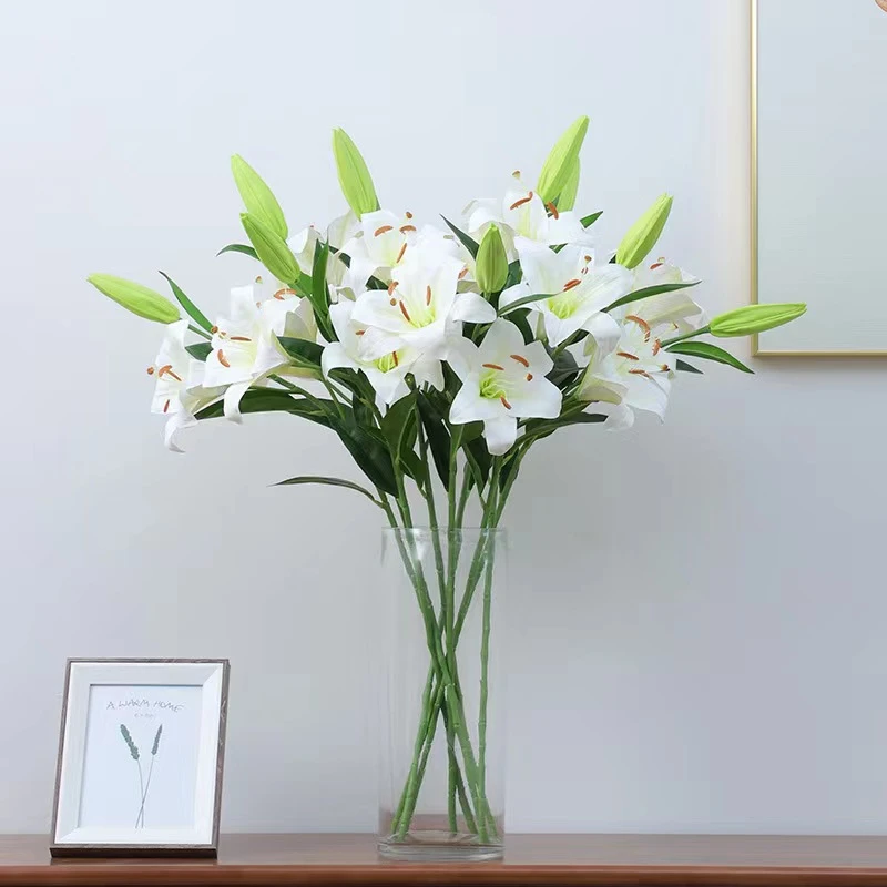 高端手感百合花仿真花婚庆家居装饰花卉客厅中国风餐厅玻璃摆放