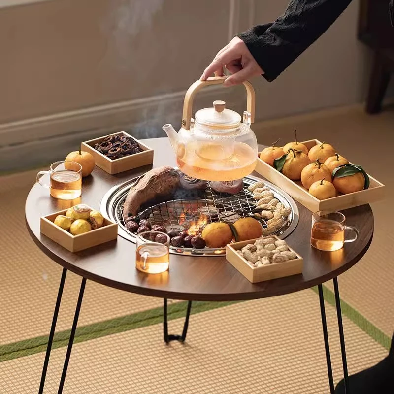 户外围炉煮茶桌家用烧烤炉便携折叠烧烤桌野外庭院木炭烤肉煮茶桌