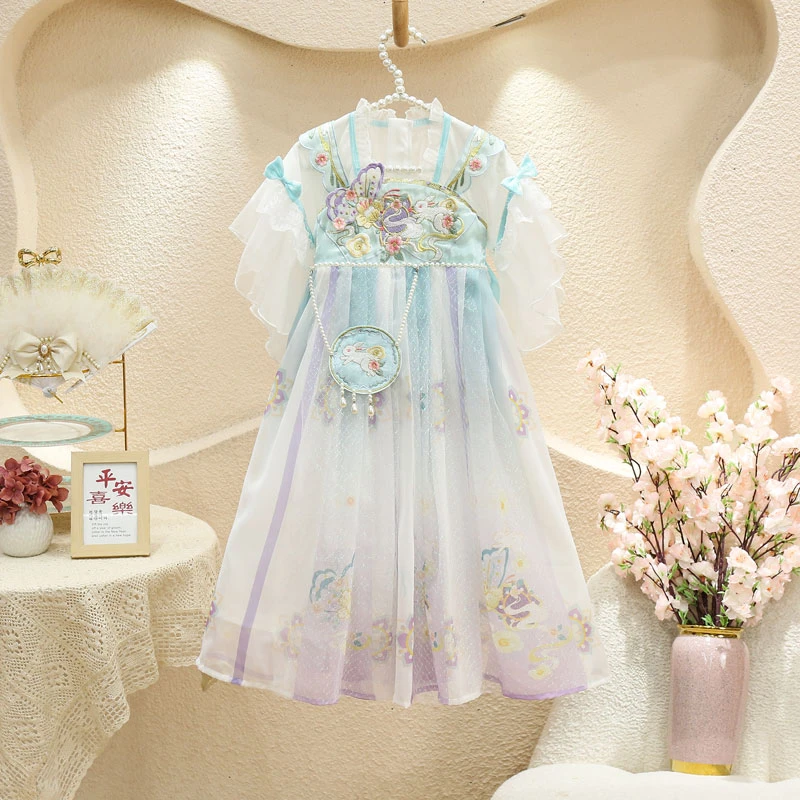 童装女童夏季汉服连衣裙小女孩洋气中国风洋气裙子2024新款襦裙潮