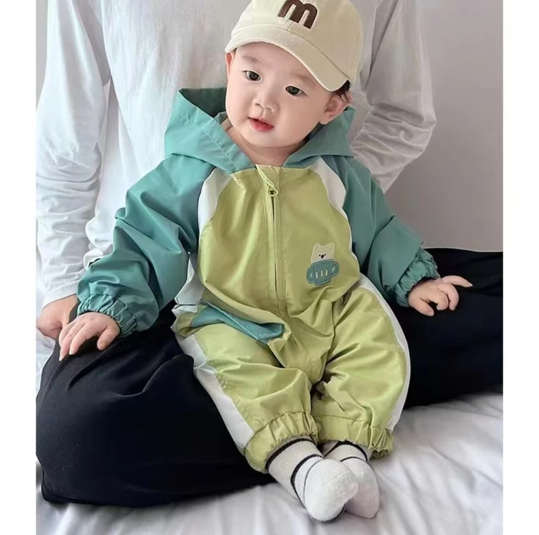 2014新款A类春秋韩版连帽休闲连体哈衣拼接撞色婴幼儿秋季爬爬服