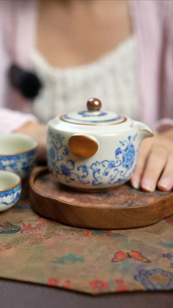 【闪购商品】繁花米黄颂雅汝窑快客杯旅行装