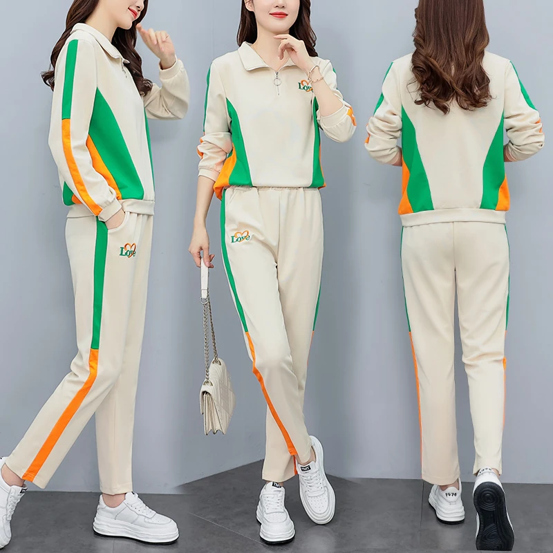 中年妈妈运动服套装女洋气遮肚显瘦上衣2023新款秋立领卫衣两件套