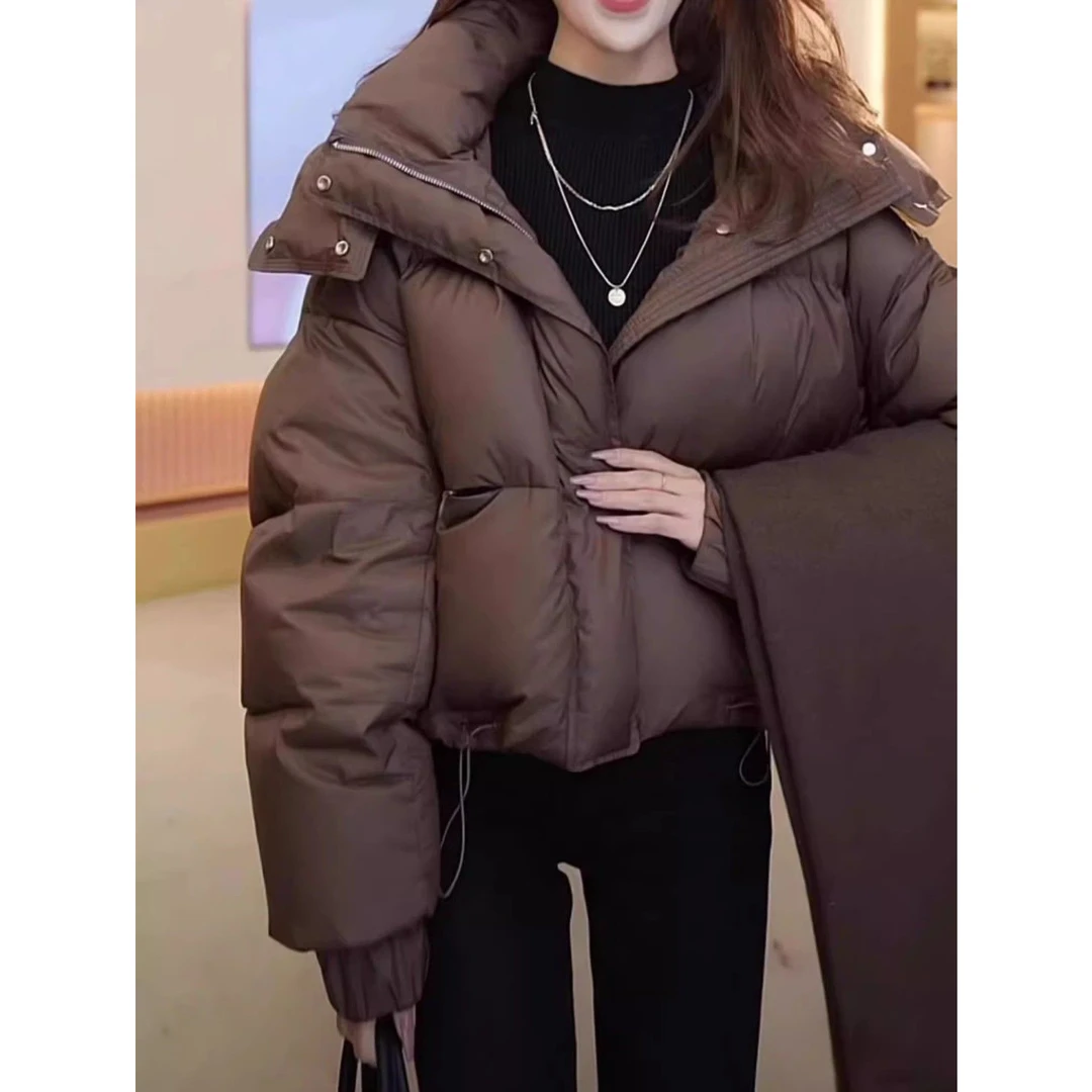 2024新款加厚面包服女冬季爆款美拉德咖色短款连帽羽绒棉服外套