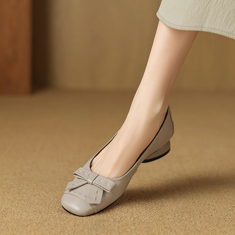 【跟高3CM】新款秋季羊皮英伦风休闲时尚百搭方头软底低跟浅口单鞋