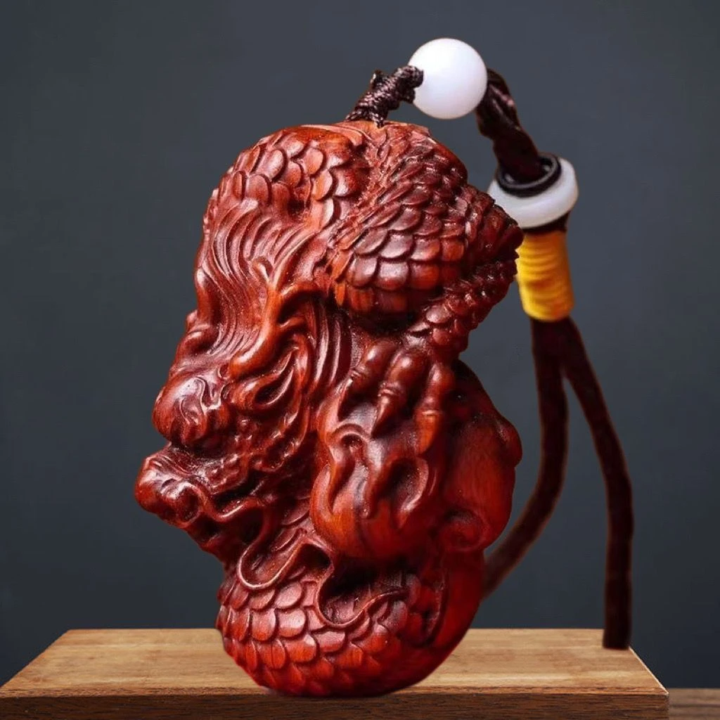 非洲紫檀实木雕刻龙手把件檀香木生肖龙盘玩龙文玩工艺品汽车挂件