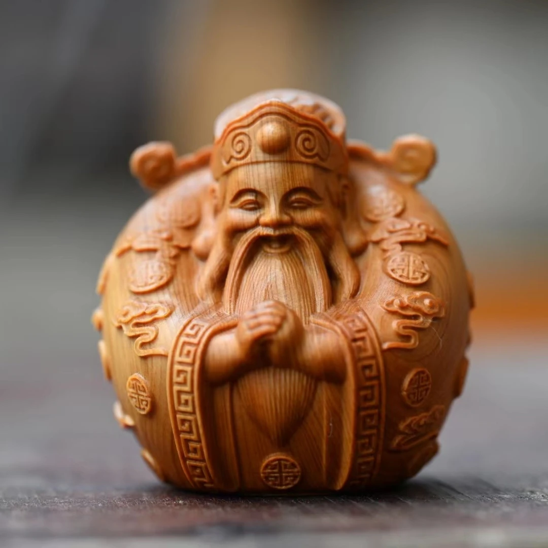 崖柏木雕刻手把件财神木质随身盘玩文玩工艺品招财家居小摆件茶宠