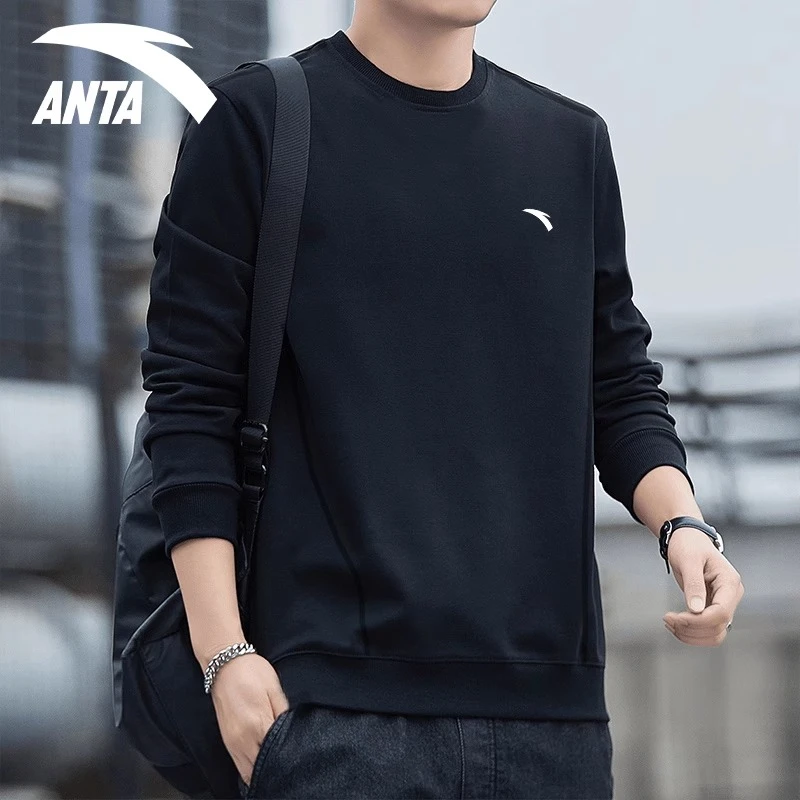 安踏长袖t恤男士春秋季2024新款宽松男装秋冬打底衫上衣服卫衣男
