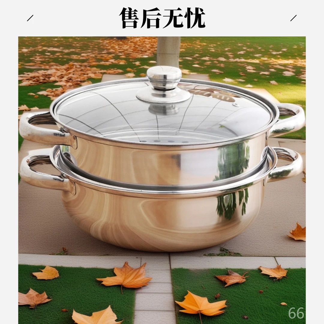 家用多功能蒸汤锅不锈钢双耳汤锅双层火锅蒸馒头家用电磁炉锅具