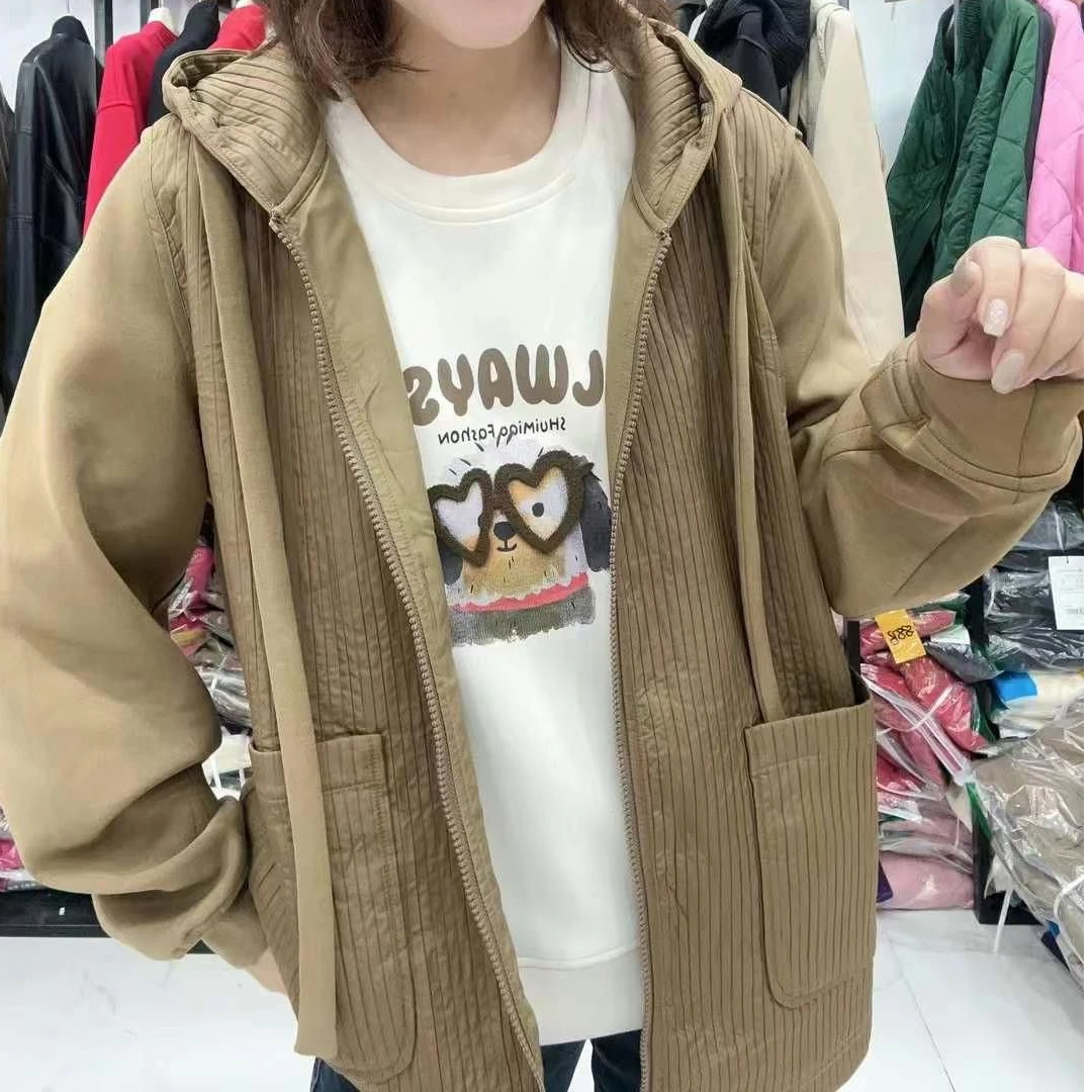 水淼8855-秋季新款-时尚休闲百搭连帽拼接外套