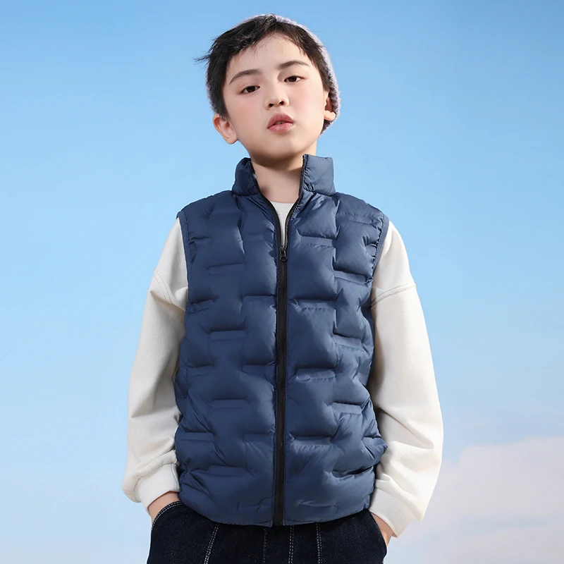 儿童羽绒马甲男童轻薄外穿立领宝宝女童背心羽绒服男上衣童装