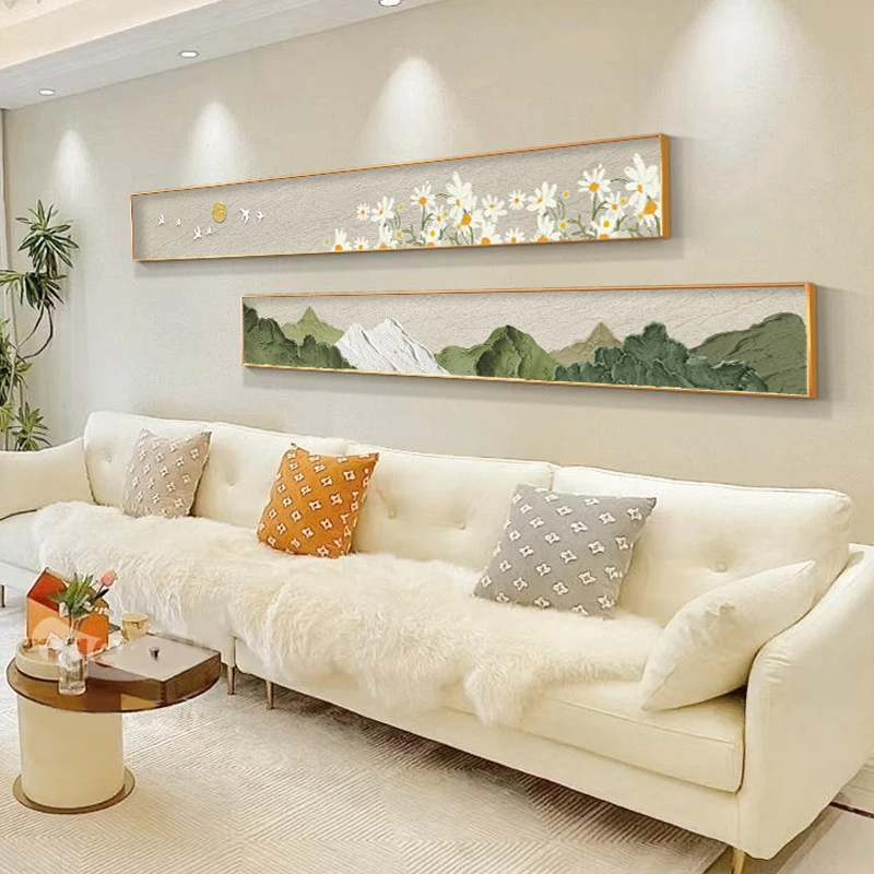 主播福利 简约奶油风砂岩装饰画手工肌理沙发背景墙挂画卧室床头