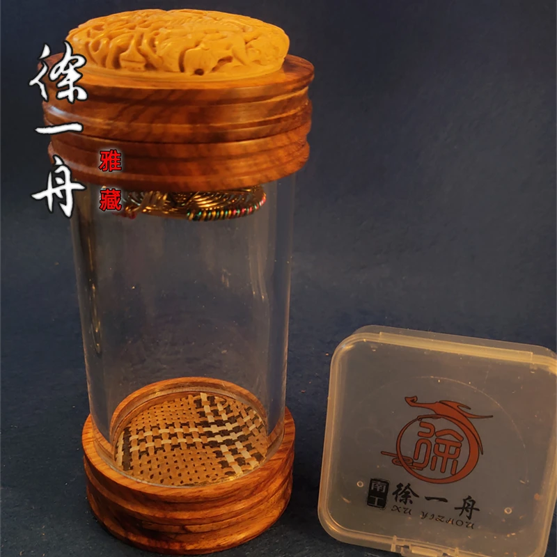 10#徐一舟钛合金白铜等距簧+花梨口黄杨木蒙心铜食槽蝈蝈罐子