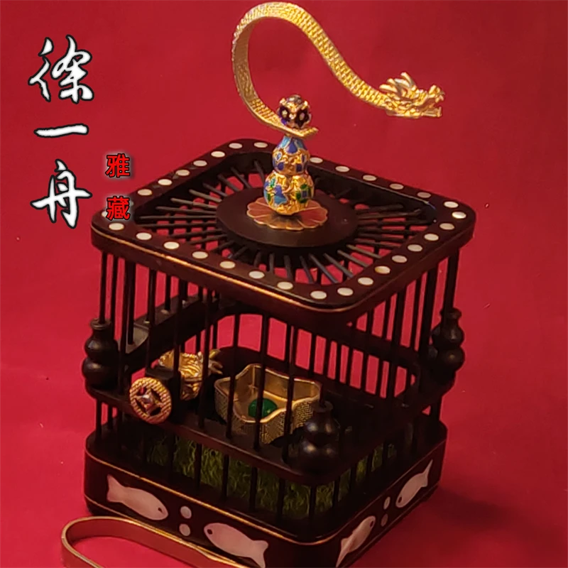 55#鸣虫用品经典徐一舟龙钩蝈蝈活体铜食槽乌木正方嵌贝壳笼子