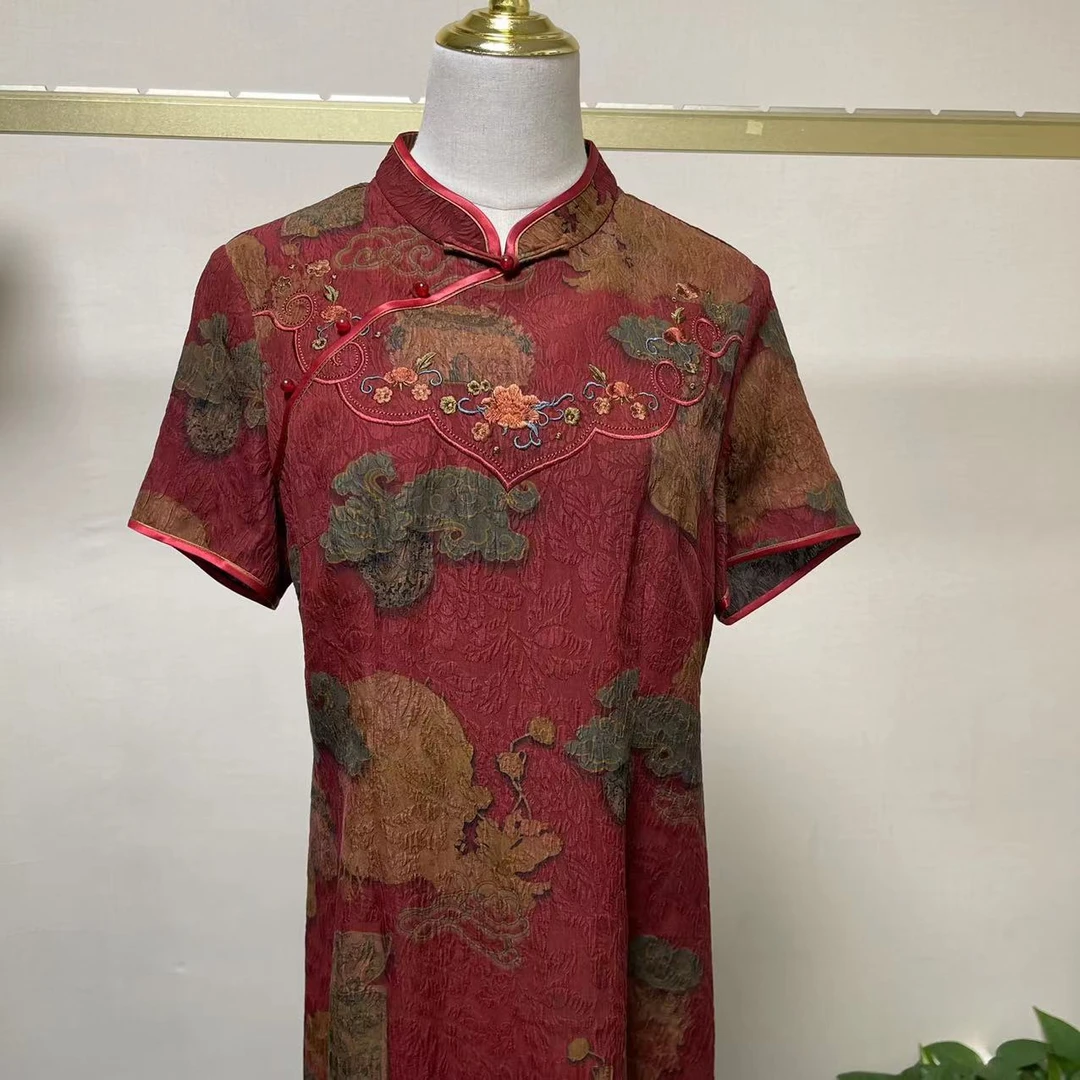 民族风香云纱时尚百搭中国风设计师款连衣裙LS-F22X136红
