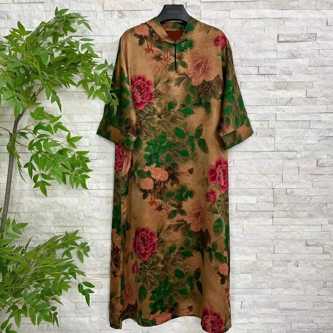 【佳鑫香云纱】礼盒香云纱桑蚕丝时尚国风大气袍子JXSC-1786-11