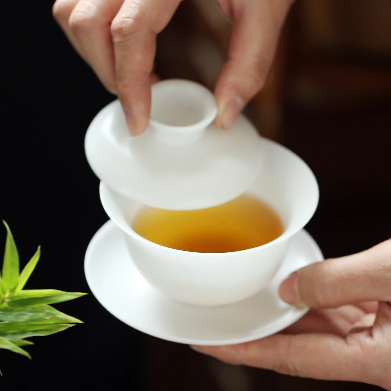 德化久具冰种玉瓷盖碗功夫茶具120毫升150毫升大容量盖碗家用盖碗