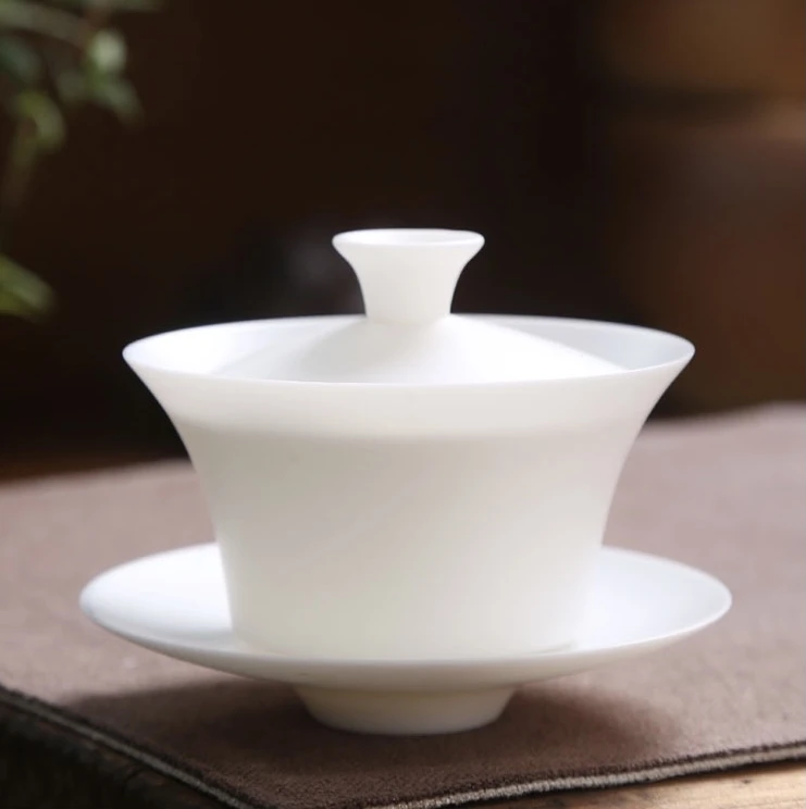 羊脂玉瓷盖碗高端茶具文人泡茶器高端义薄云天白瓷防烫茶盖碗手工