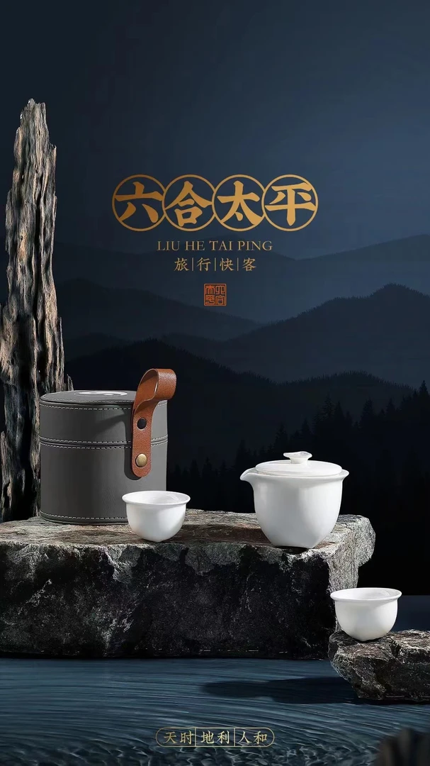 德化白瓷羊脂玉瓷六合同风旅行茶具