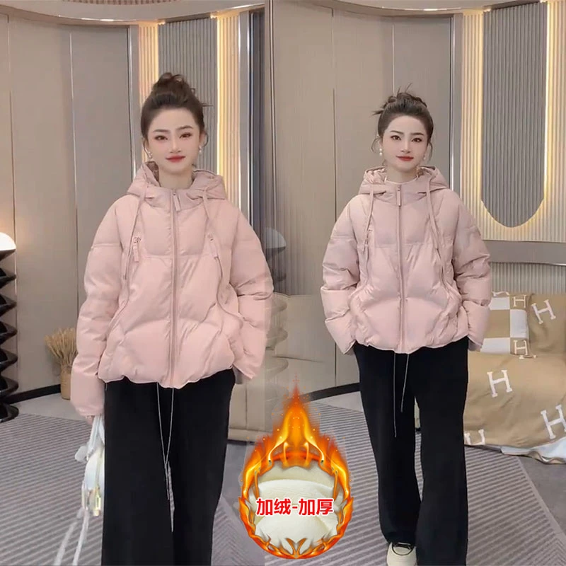 秋冬高级感休闲棉服套装女2024时尚连帽棉袄外套加绒卫裤两件套装