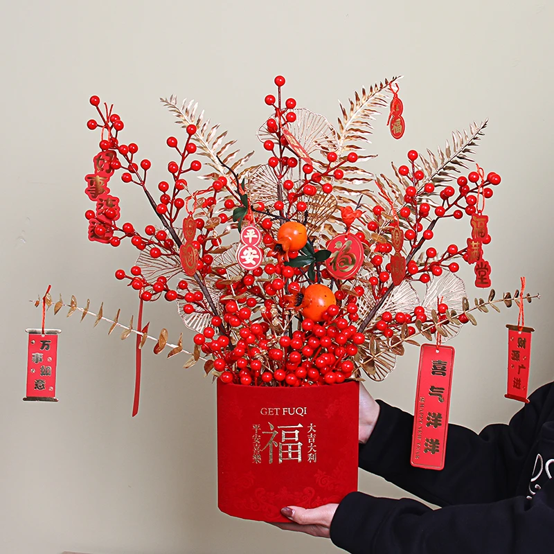 2024新年福桶发财树春节装饰品摆件元旦新春过年场景布置挂件龙年