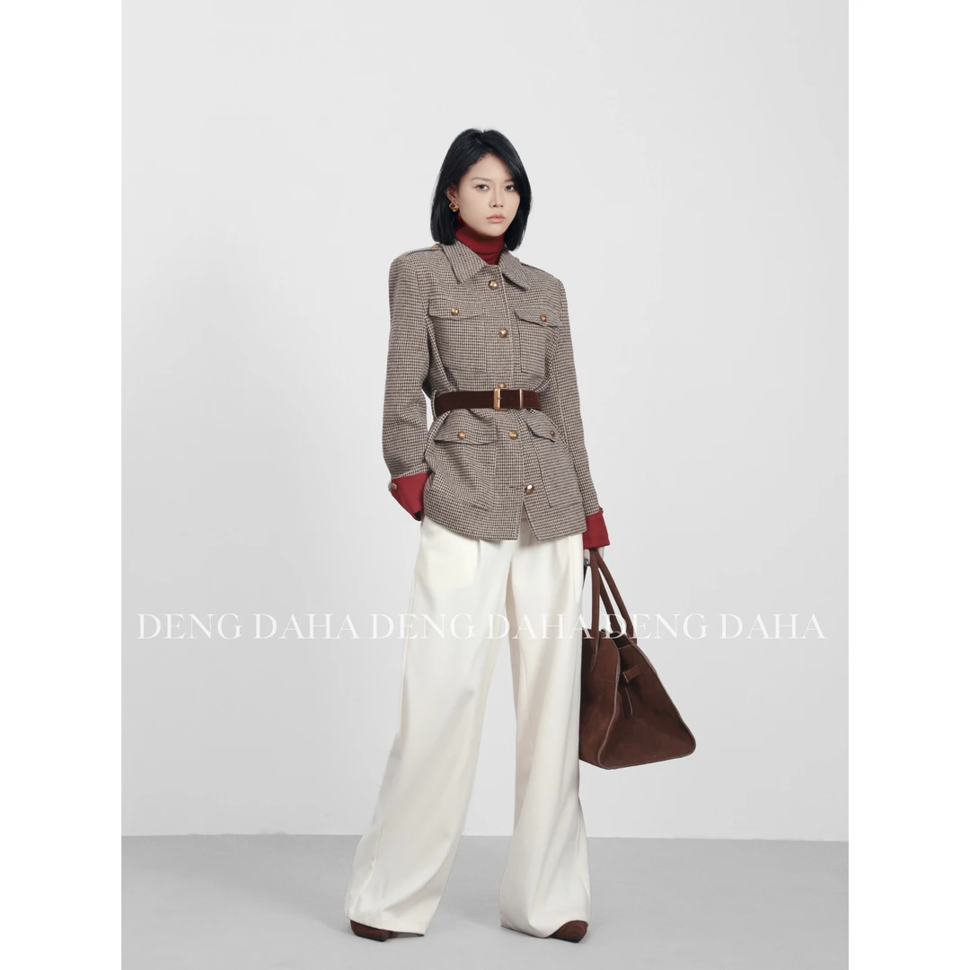 「香风格调」秋季翻领格纹长袖休闲女士上衣HBZC621115 nnassa